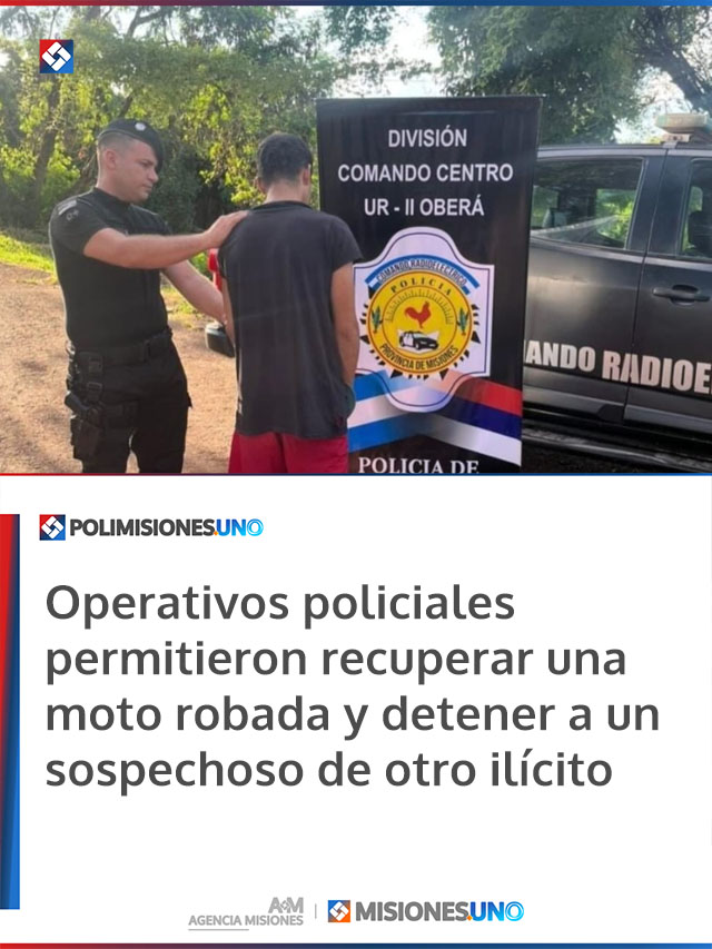 Operativos policiales permitieron recuperar una moto robada y detener a un sospechoso de otro ilícito