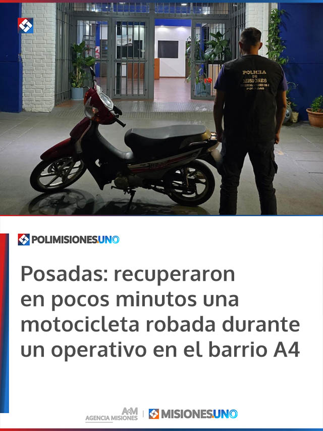 Posadas: recuperaron en pocos minutos una motocicleta robada durante un operativo en el barrio A4